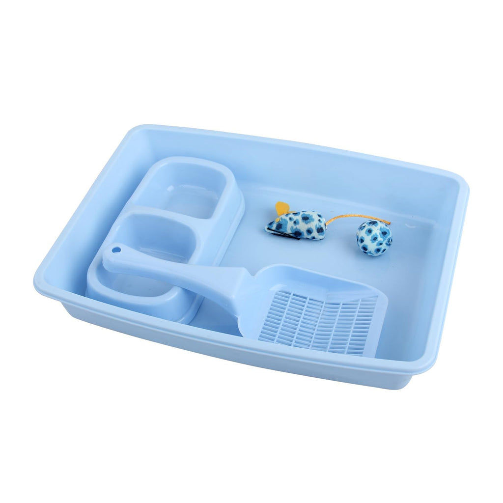 Cat Litter Box Set with Litter Scoop, Double Dish Cat Bowl, Mouse and Ball Toy X17128