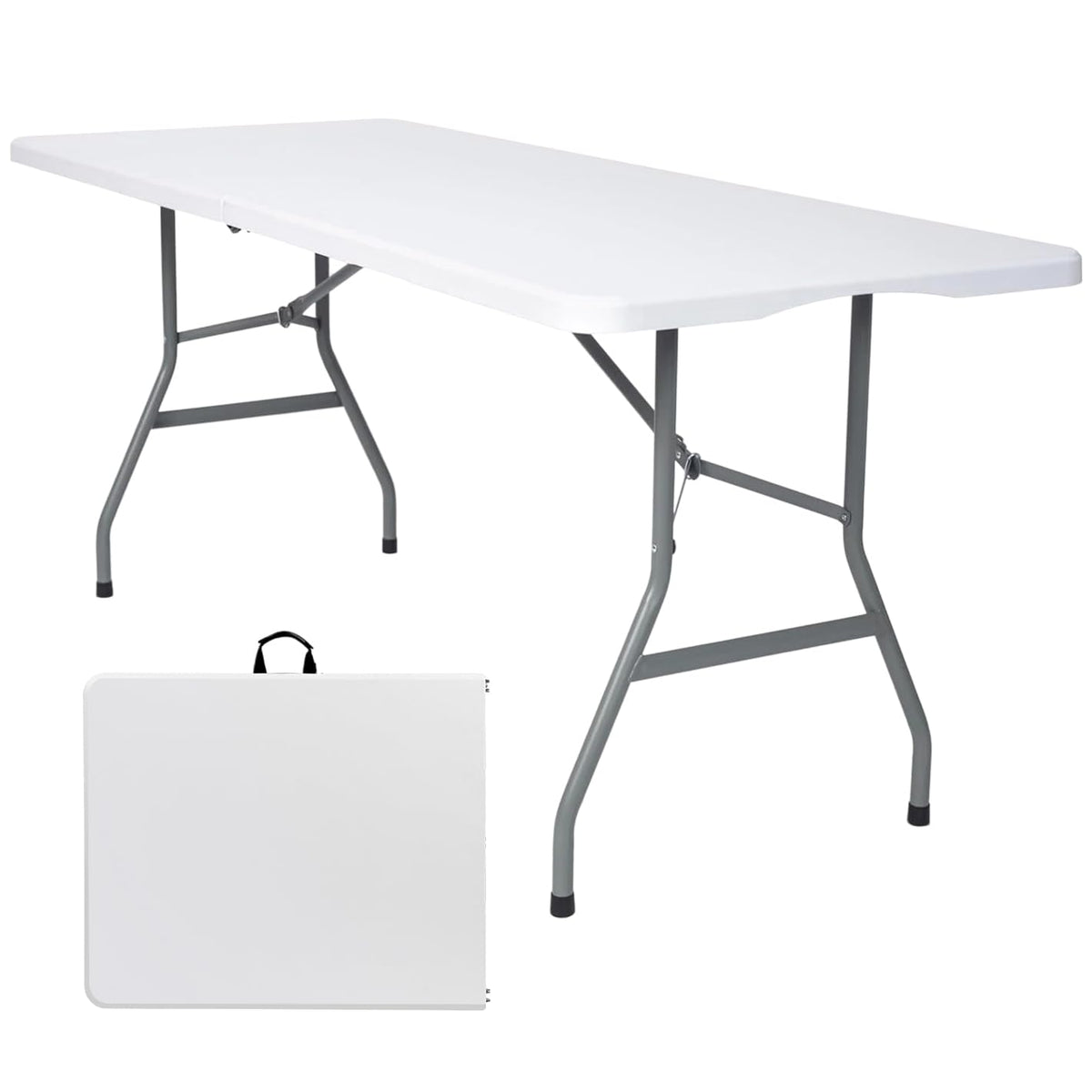 White 6FT Folding Plastic Utility Table with Steel Legs E752207