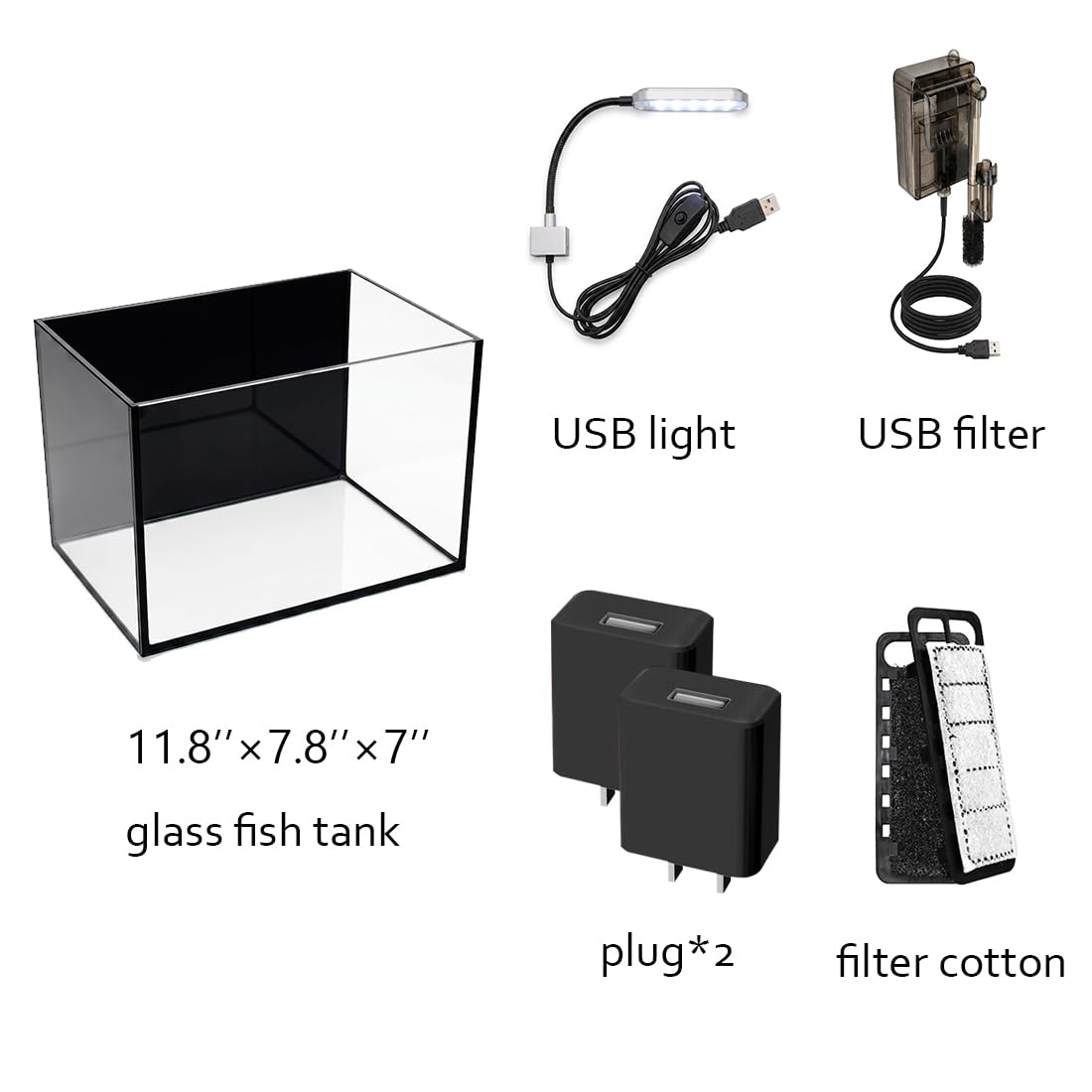 2.8 Gallon Glass Fish Tank with Light and Filter B511588