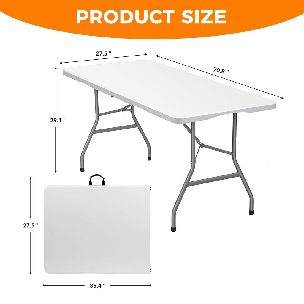 White 6FT Folding Plastic Utility Table with Steel Legs E752207