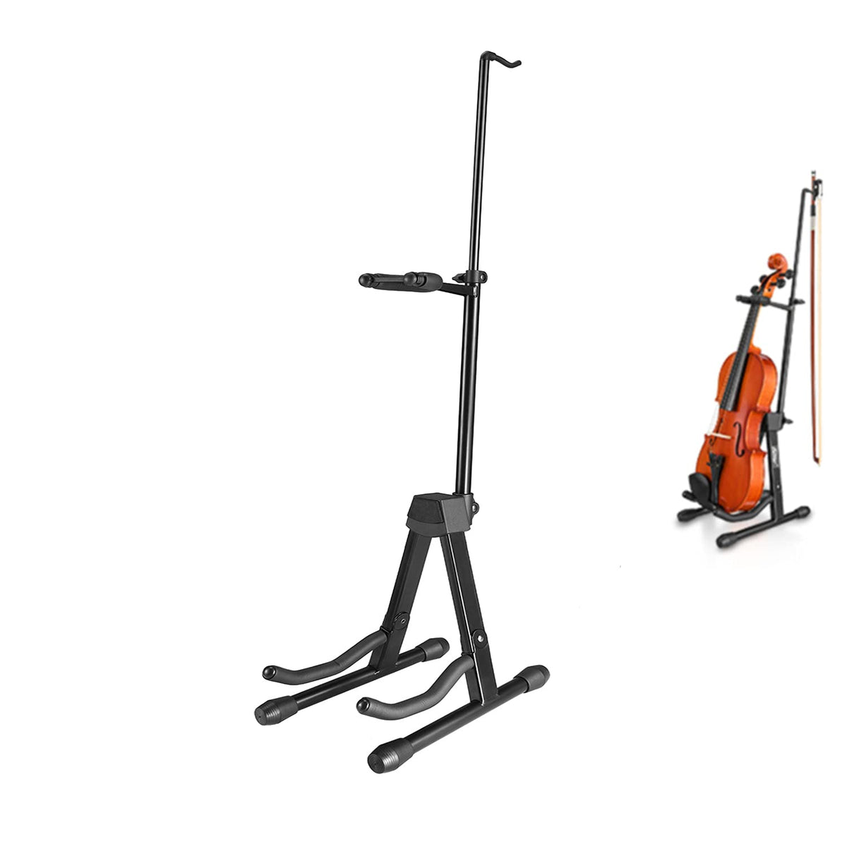 Violin Stand with Bows, Portable and Adjustable Holder Black W10859