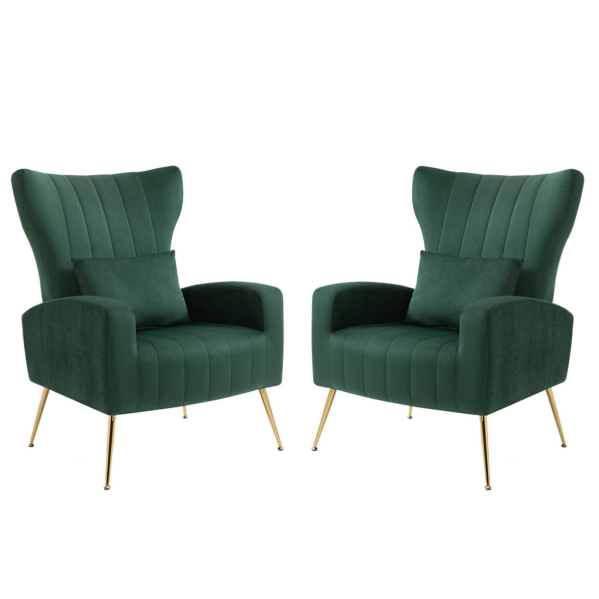 Green Velvet Accent Chairs Set of 2 with Lumbar Pillow I851