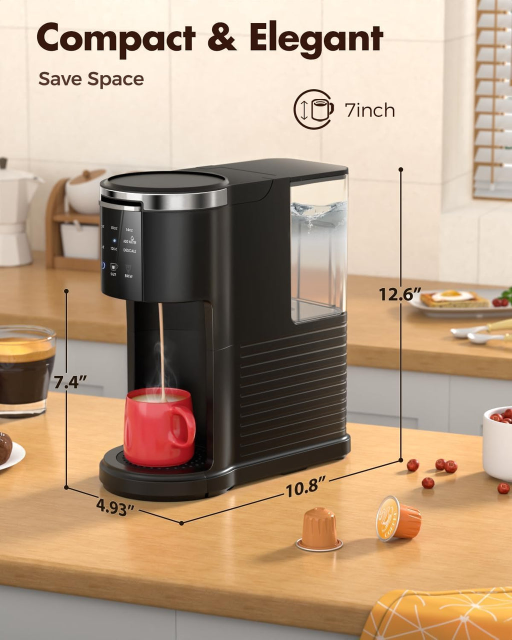 Single Serve 2 in 1 Pod Coffee Maker, 6 to 14oz, Black Y867
