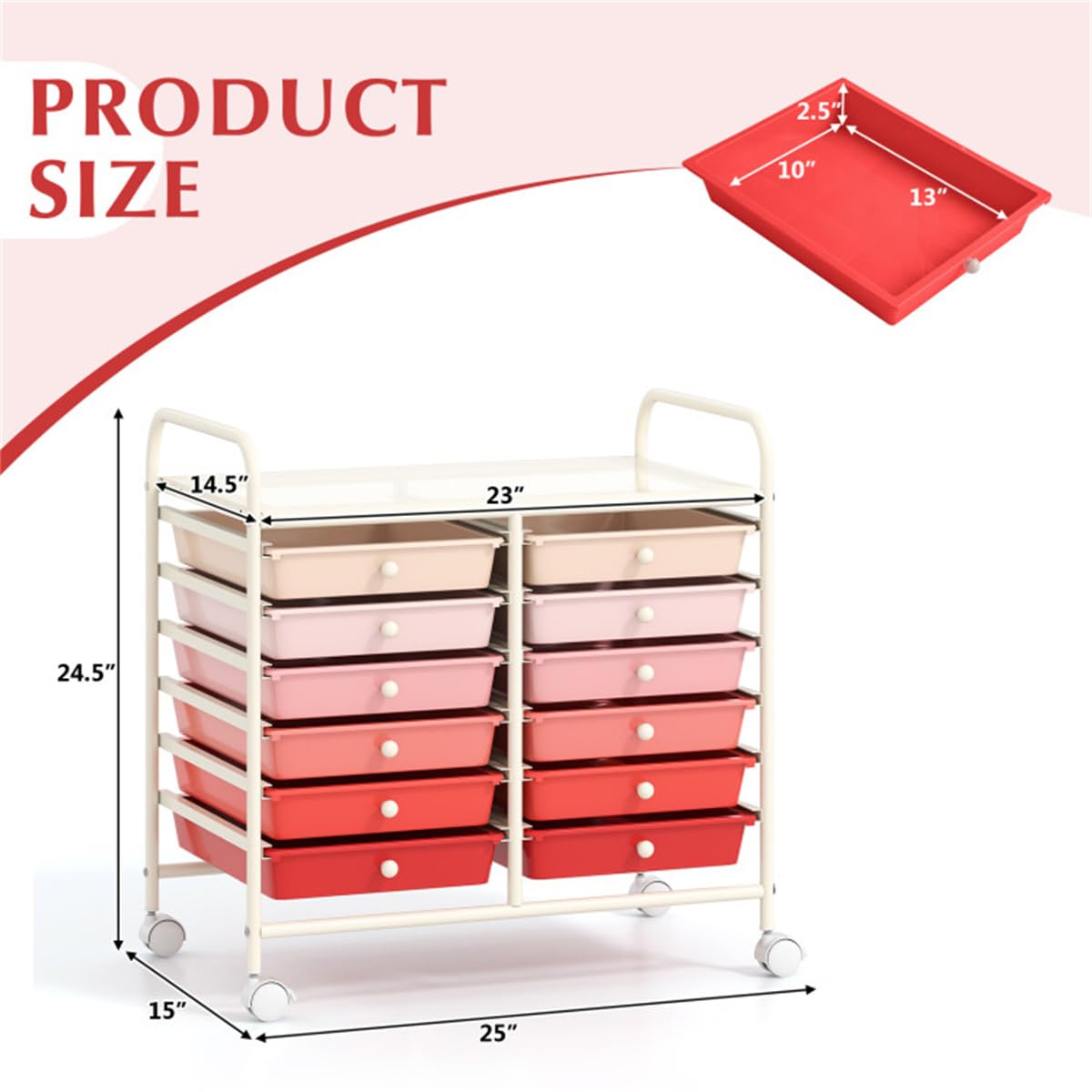 12 Drawer Rolling Storage Cart with Wheels E554027