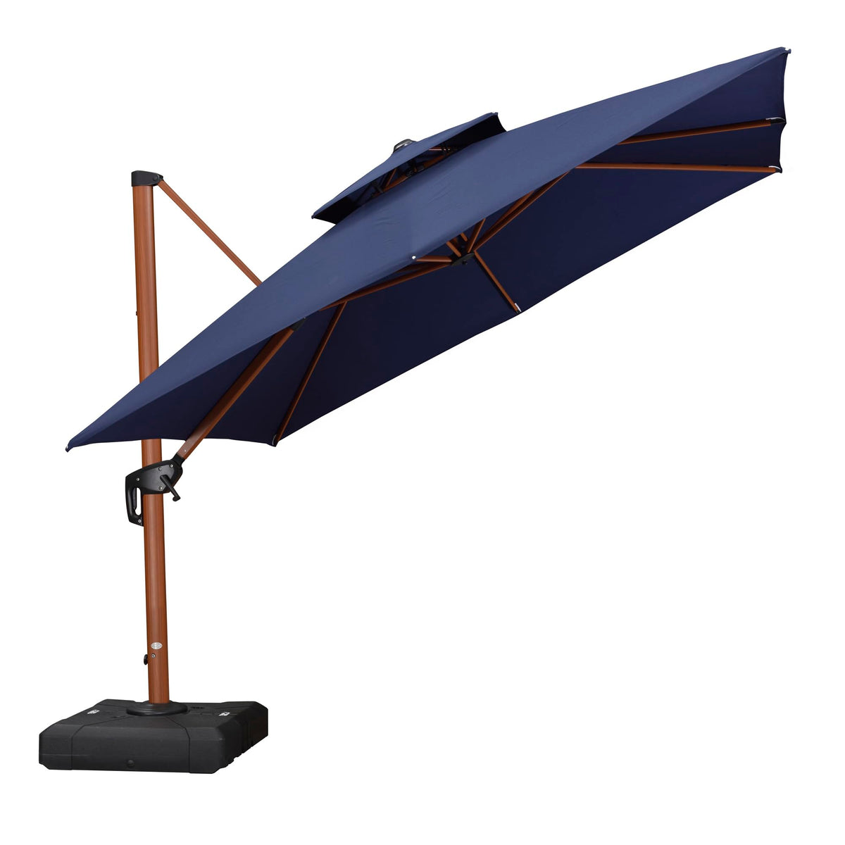 10ft Double Top Wood-Grain Finish Navy Blue Patio Umbrella U583