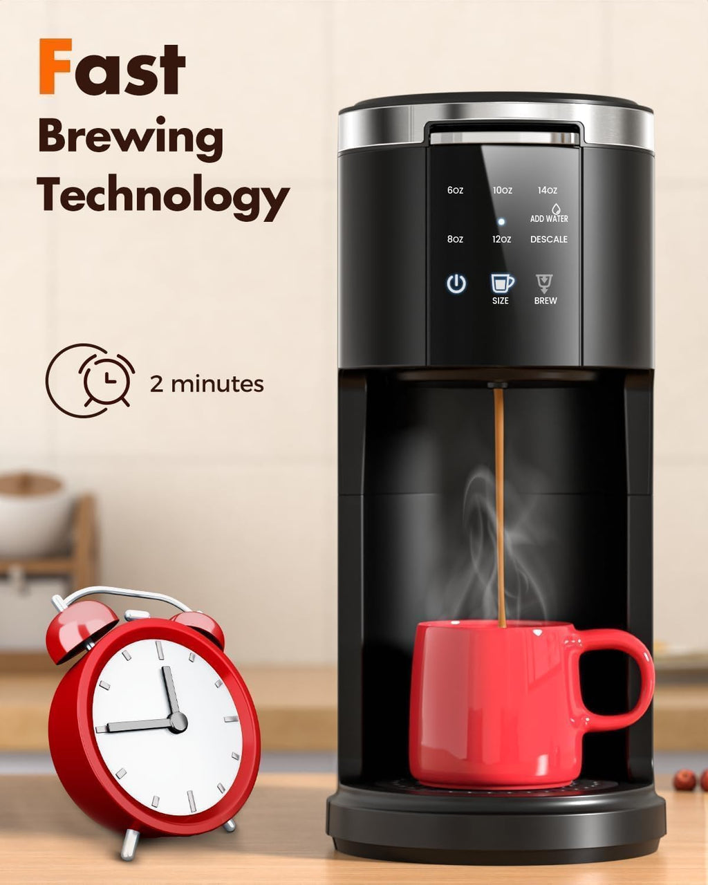 Single Serve 2 in 1 Pod Coffee Maker, 6 to 14oz, Black Y867