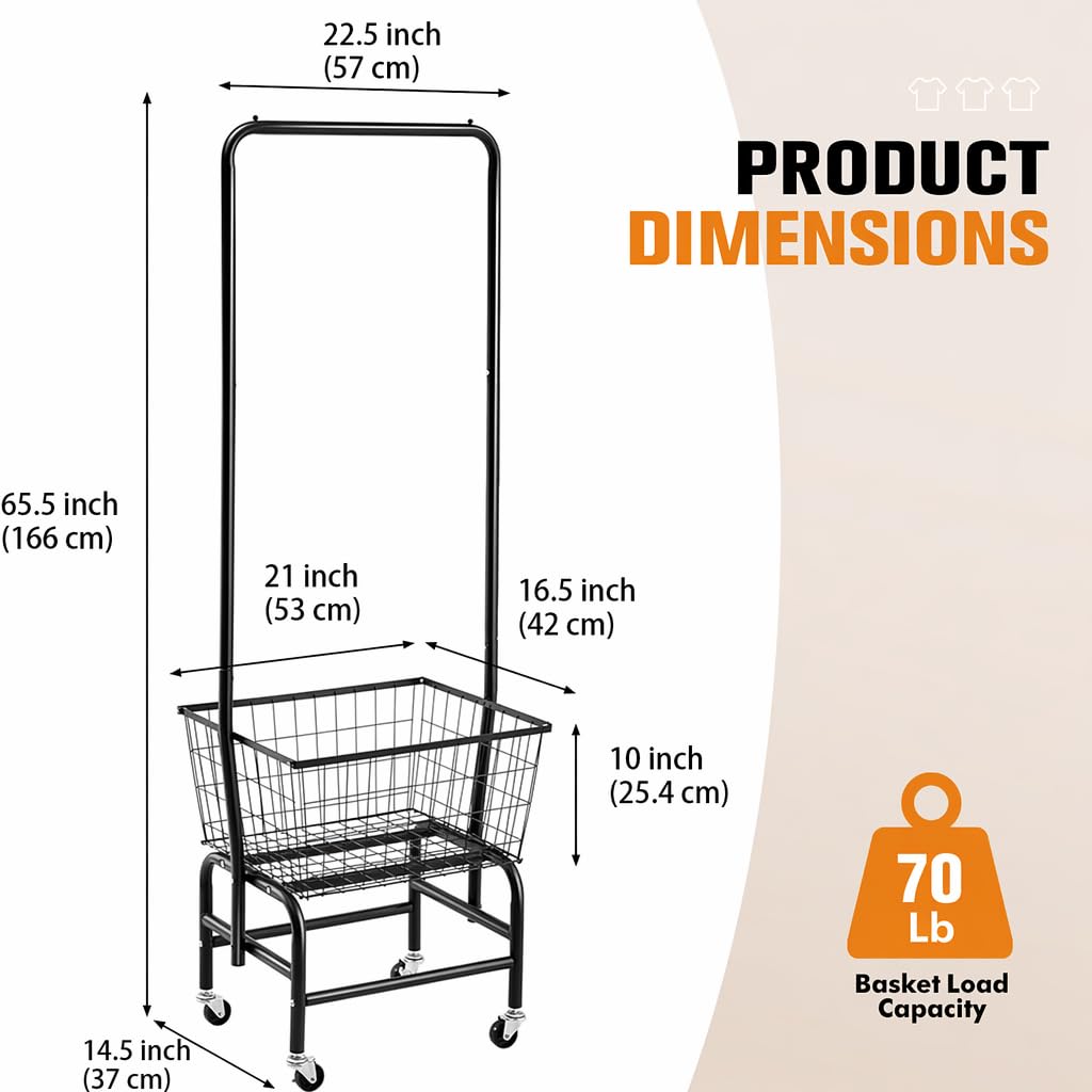 Black Rolling Laundry Cart with Hanging Rack P4558