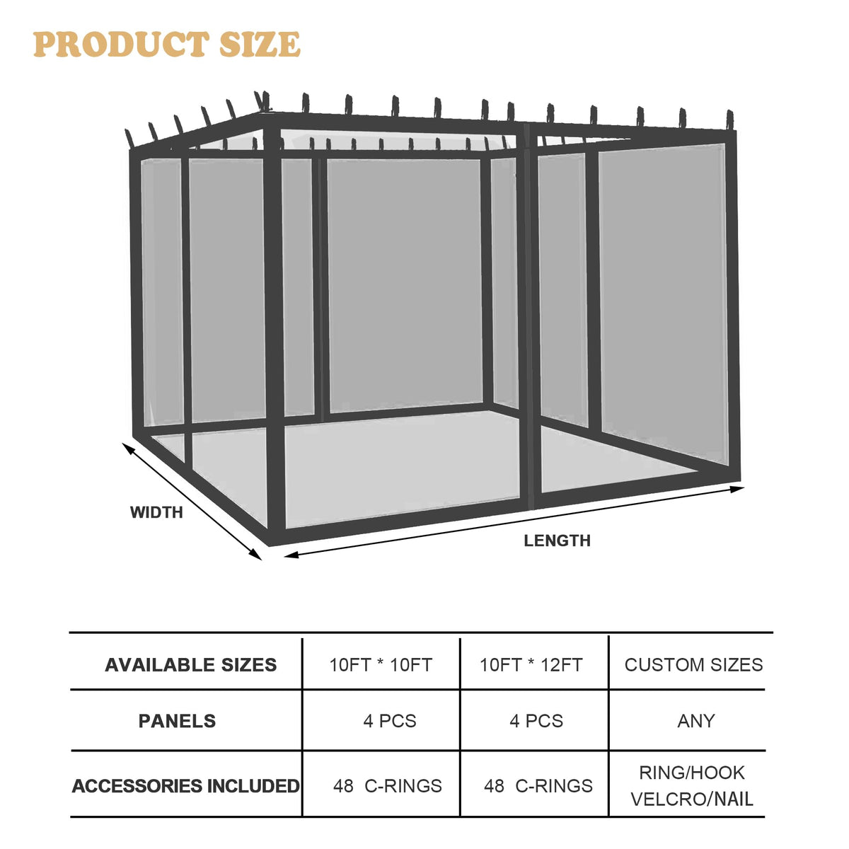 Black 10x10 FT Mosquito Netting Replacement P466