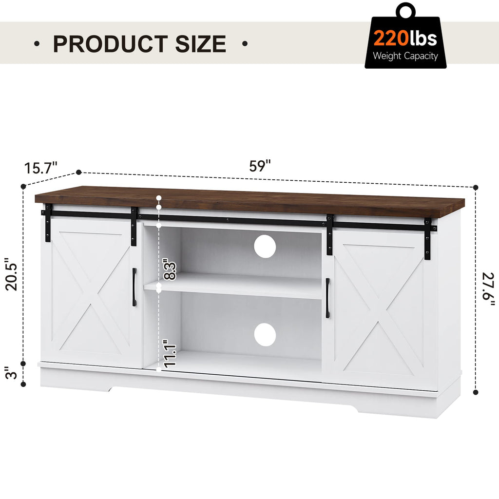 65 Inch TV Stand with Sliding Barn Doors and Storage Cabinet U820189