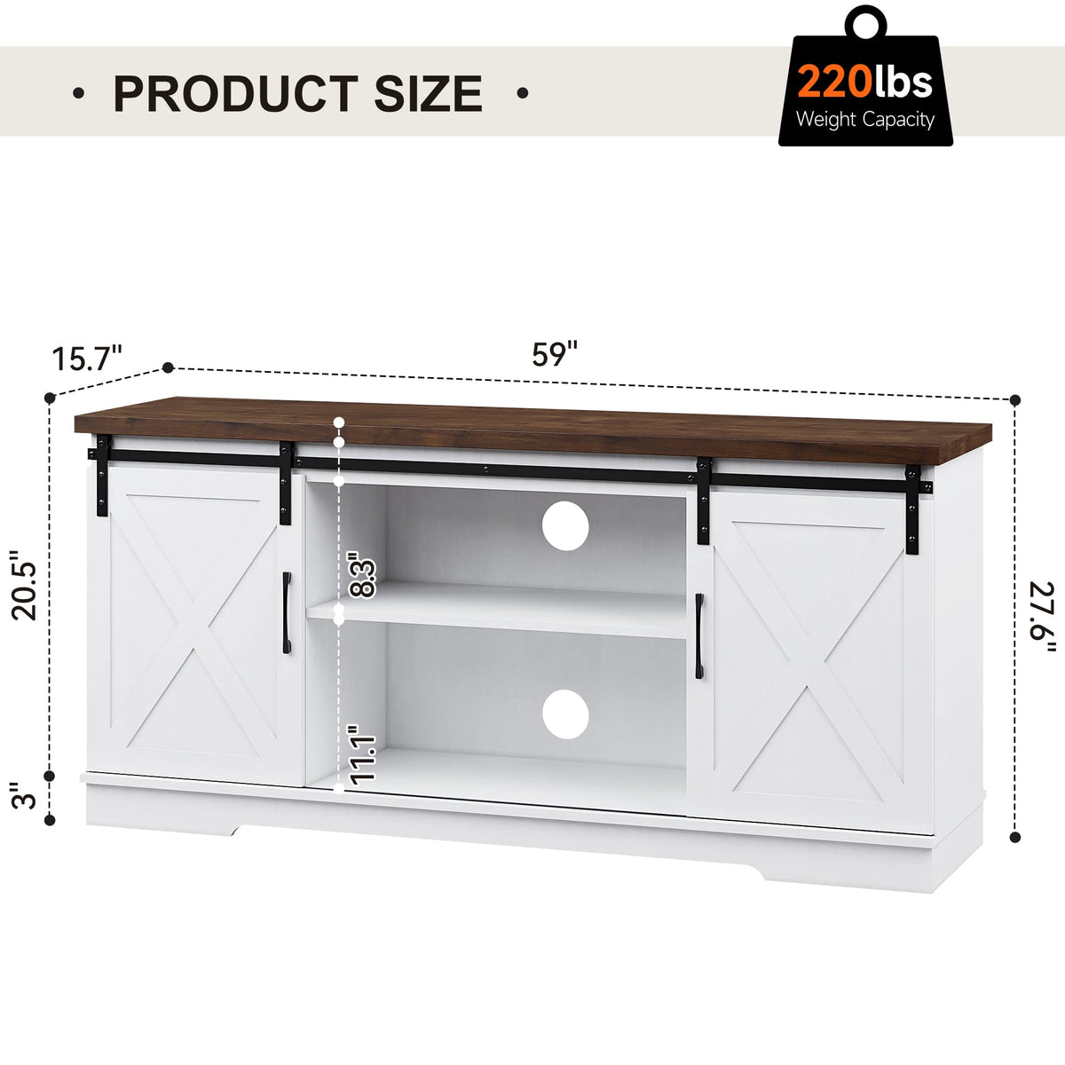 65 Inch TV Stand with Sliding Barn Doors and Storage Cabinet U820189