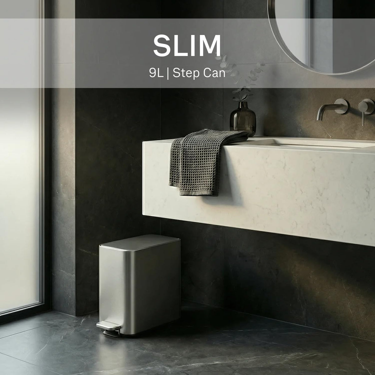 9L Brushed Stainless Steel Slim Step Trash Can C64516