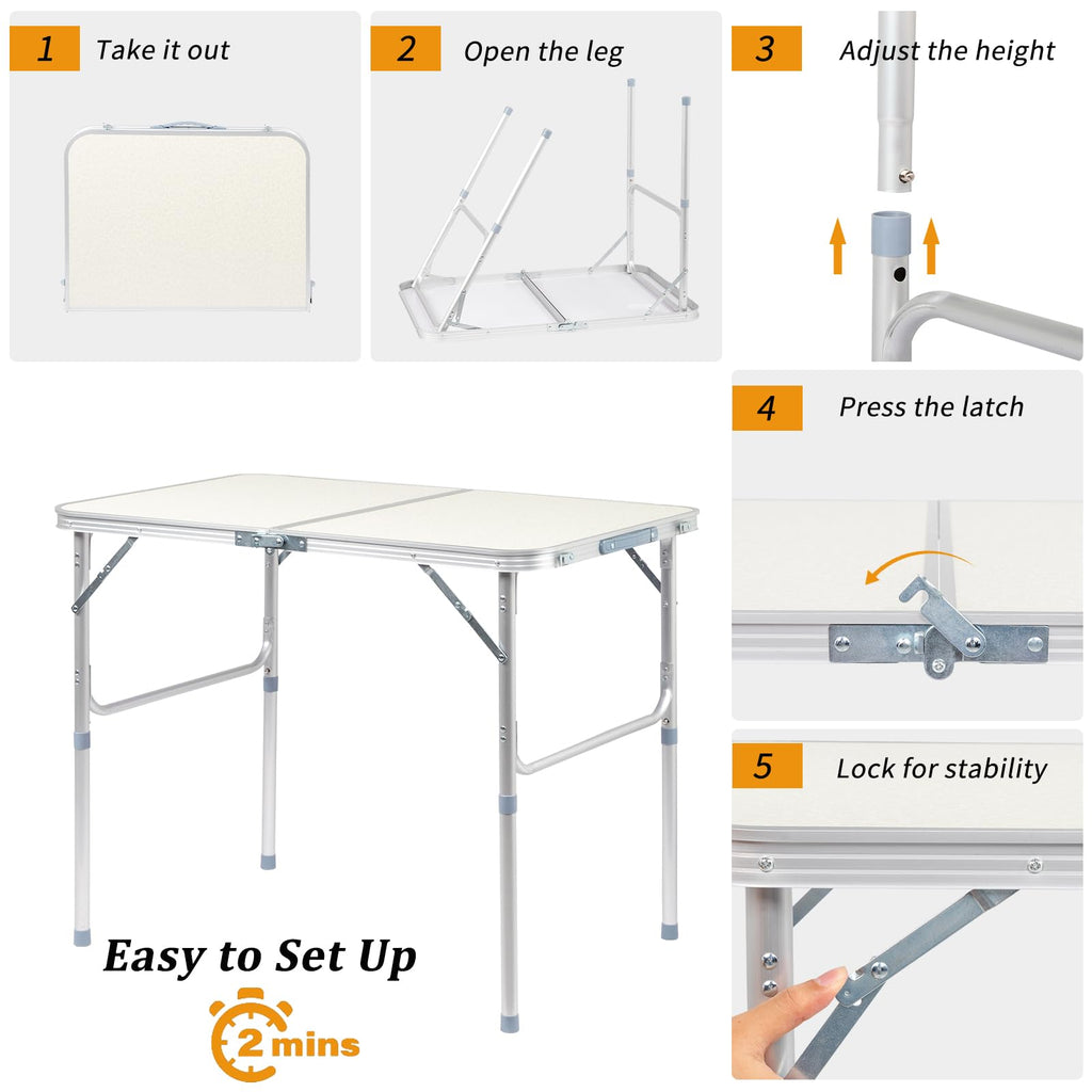 3FT Adjustable Height Aluminum Folding Camping Table Q76929