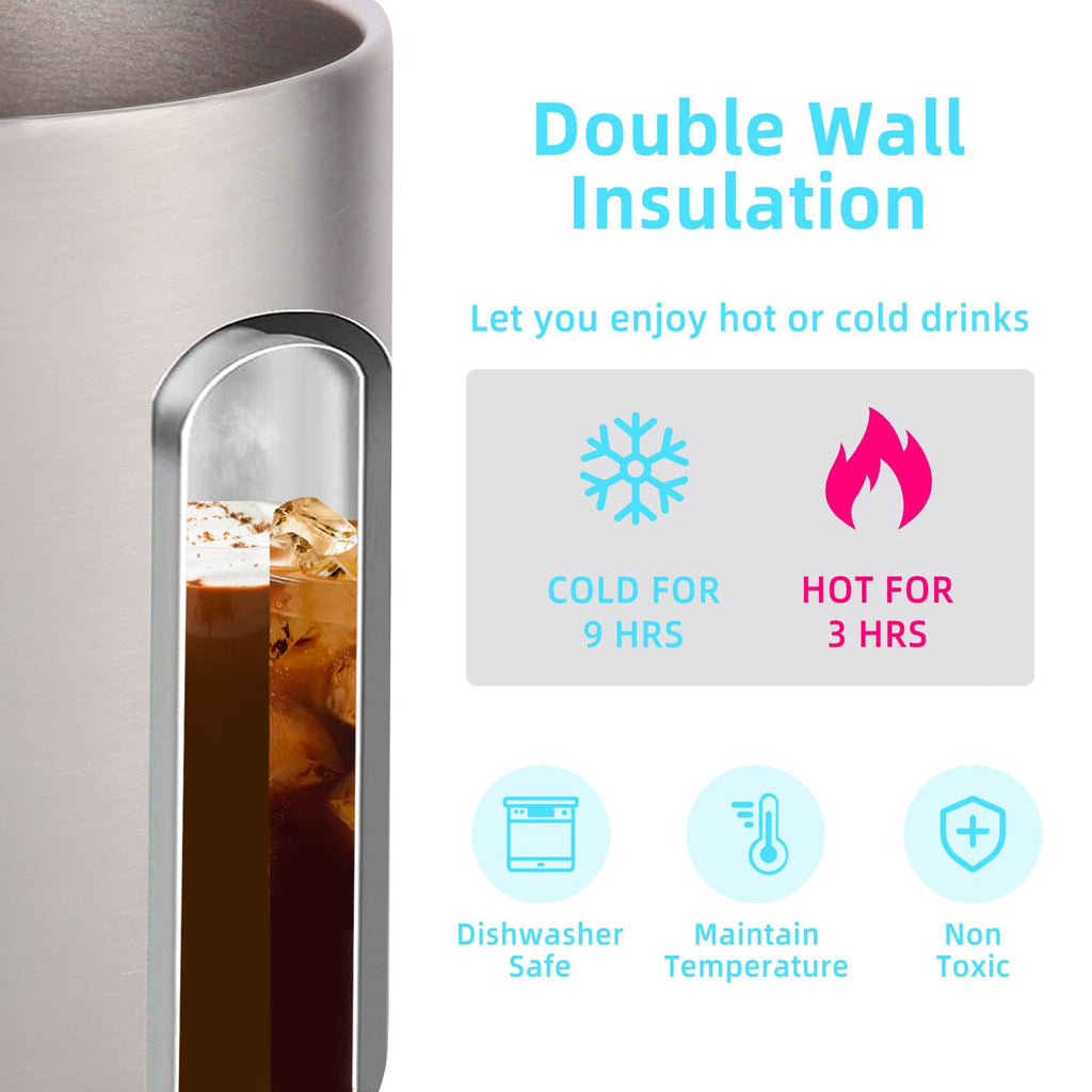 14oz Insulated Stainless Steel Coffee Mug with Lid 2 Pack I4657