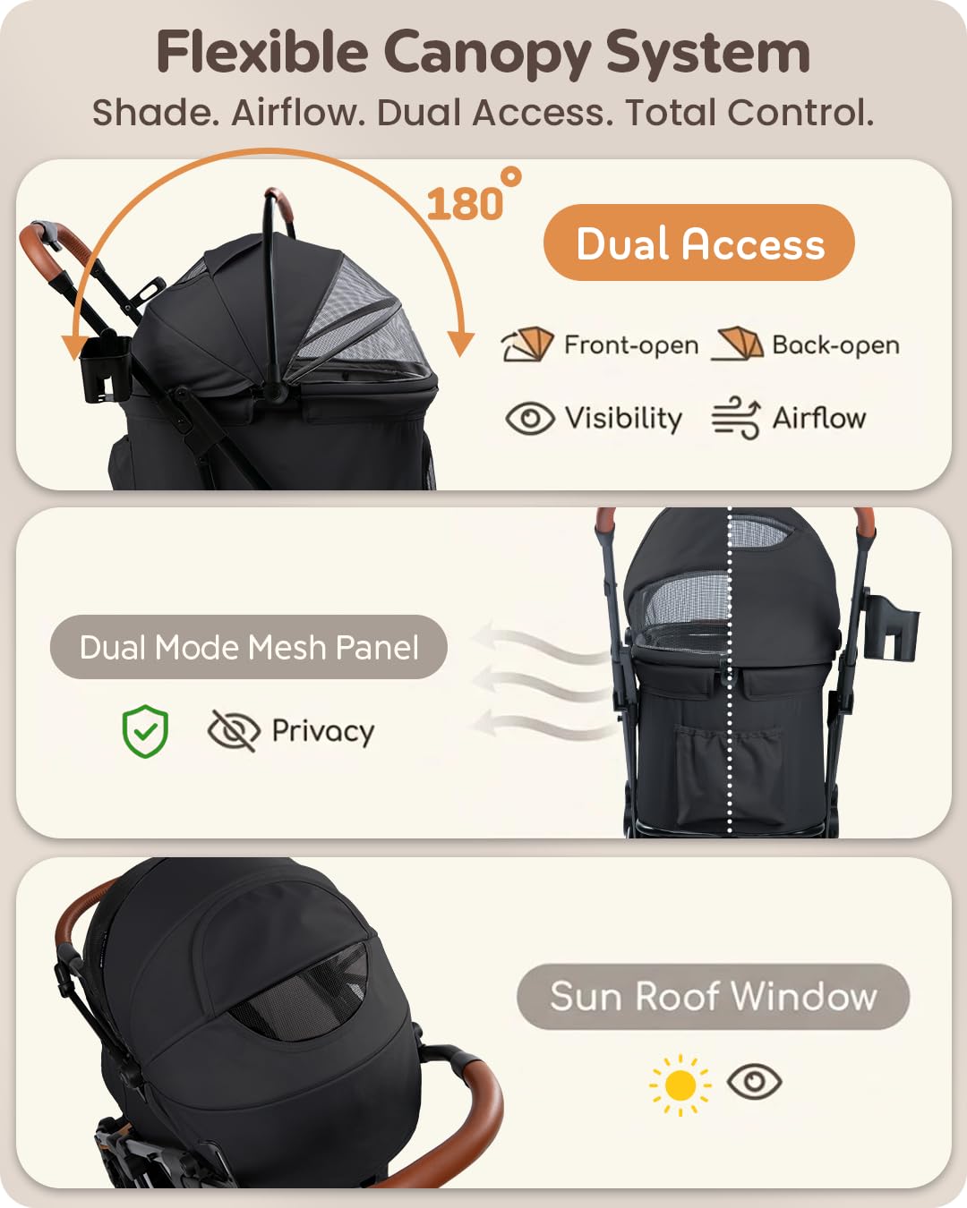 Foldable Pet Stroller with Detachable Carrier, Midnight Black D2450