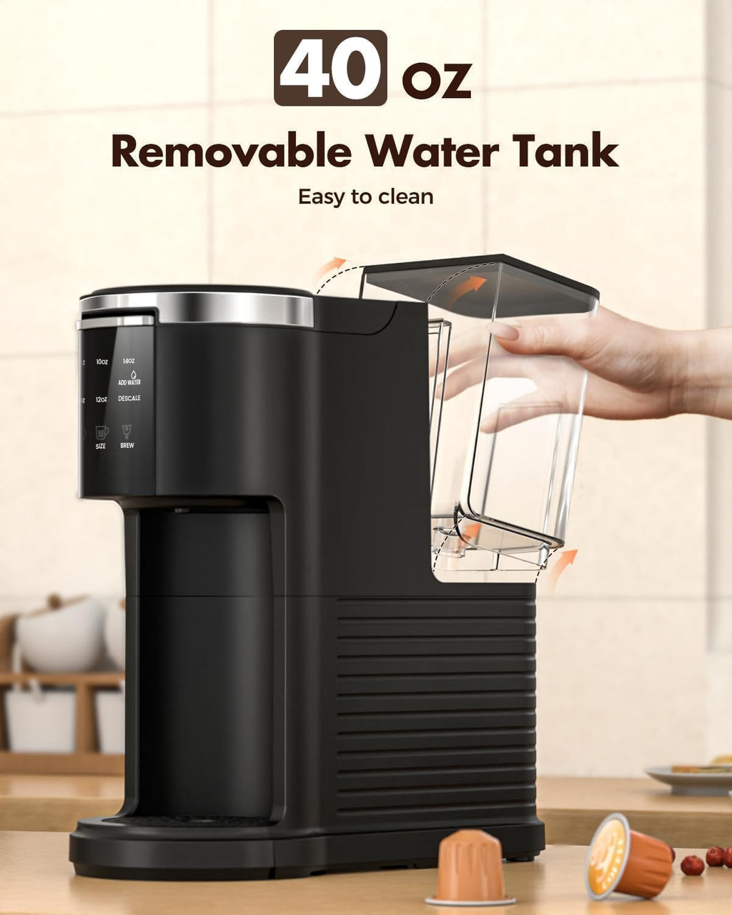 Single Serve 2 in 1 Pod Coffee Maker, 6 to 14oz, Black Y867