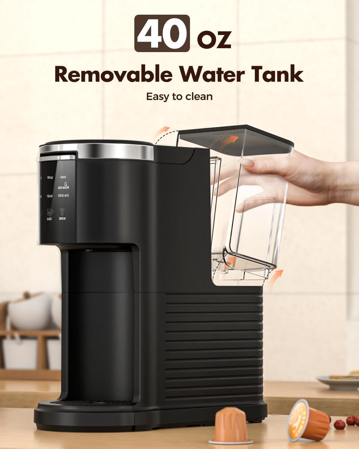 Single Serve 2 in 1 Pod Coffee Maker, 6 to 14oz, Black Y867