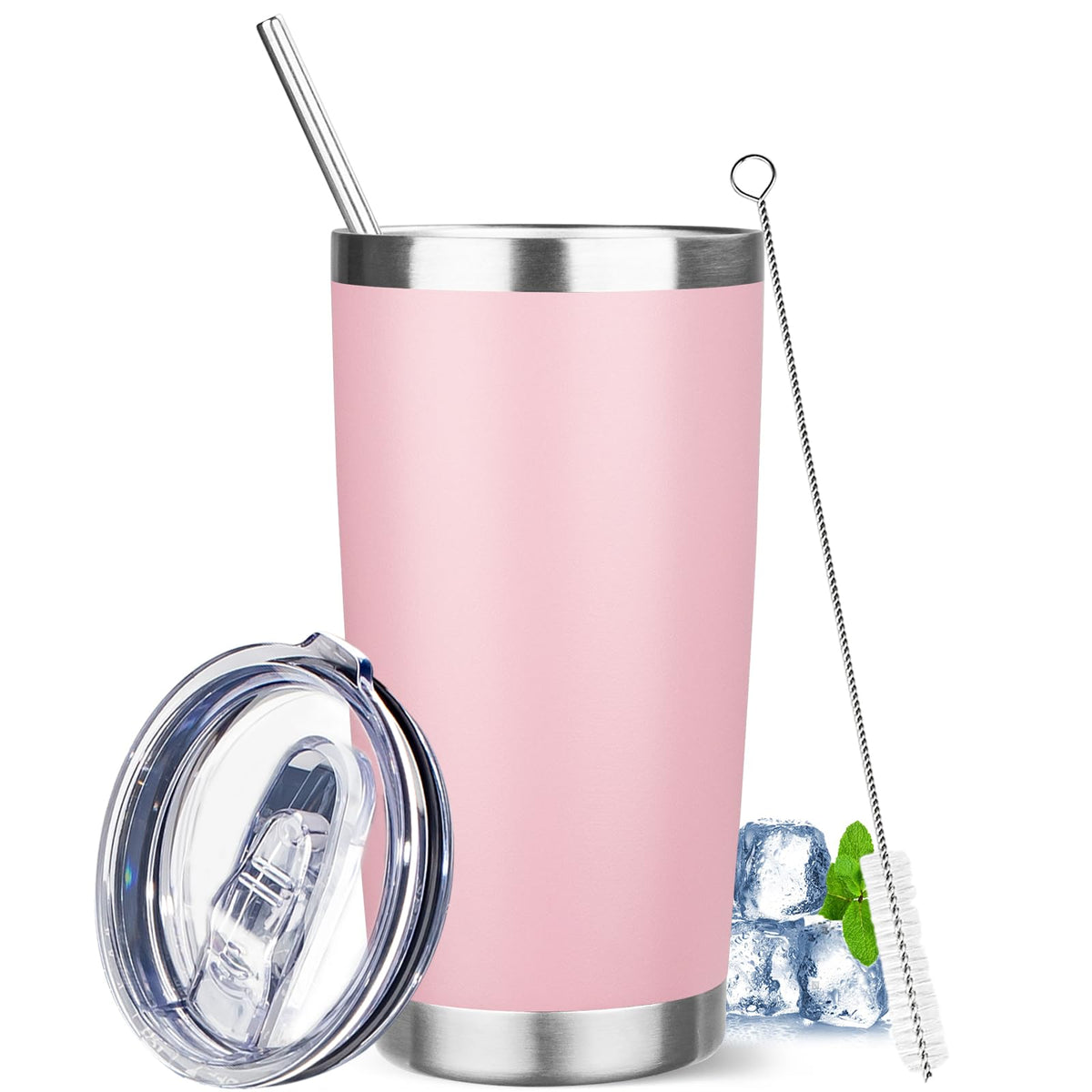 20 oz Stainless Steel Insulated Tumbler with Lids and Straws S765820