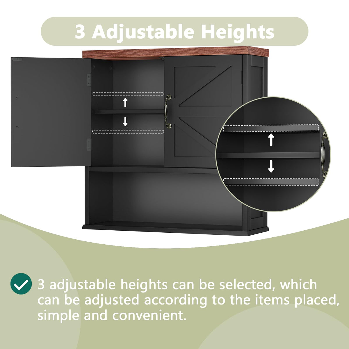 Black Wall Mounted Bathroom Cabinet with Adjustable Shelf V78068