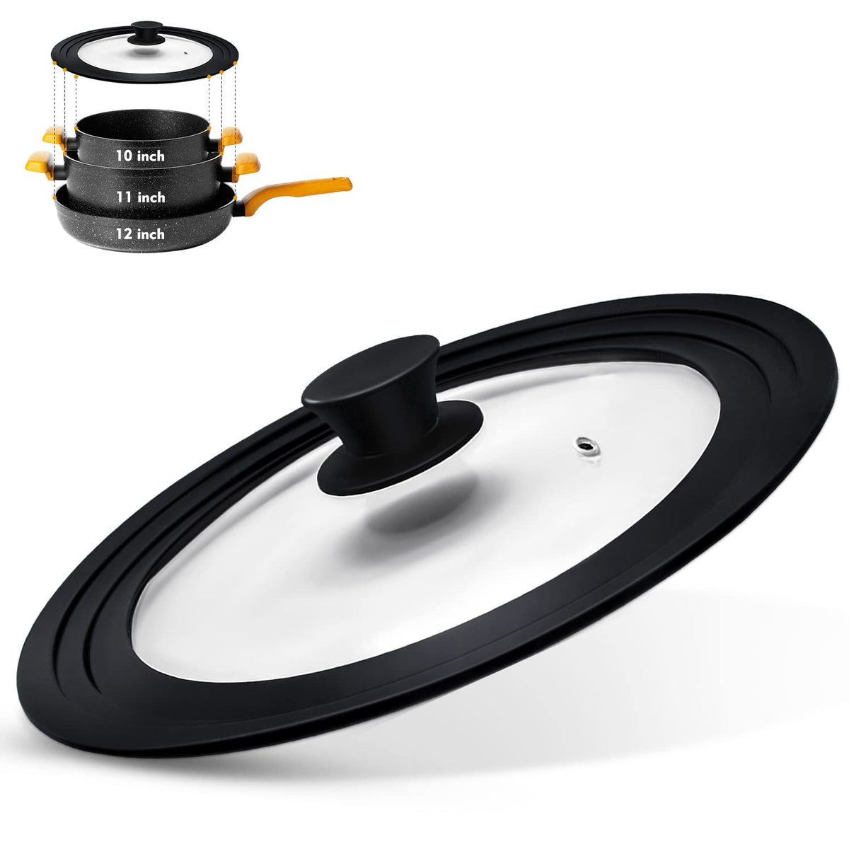 Universal Lid for Pots Pans and Skillets with Silicone Rim and Tempered Glass L6598