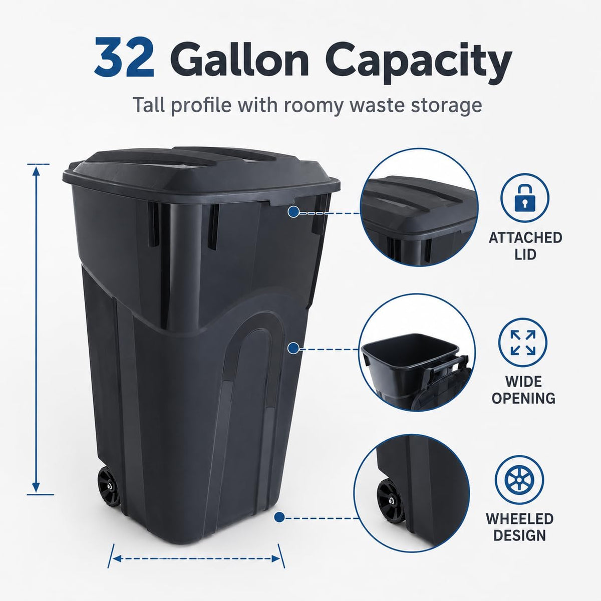 32-Gallon Heavy-Duty Wheeled Trash Can with Click-Lock Lid S1264