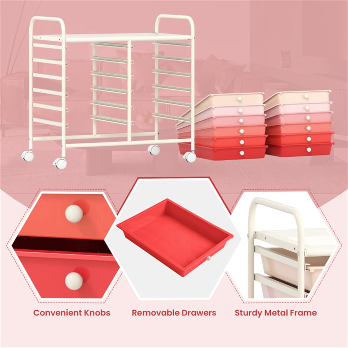 12 Drawer Rolling Storage Cart with Wheels E554027