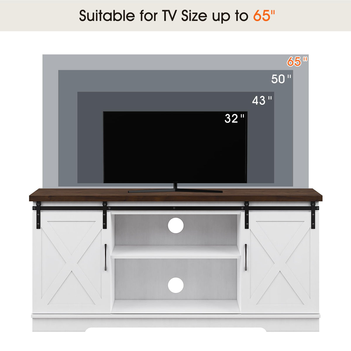 65 Inch TV Stand with Sliding Barn Doors and Storage Cabinet U820189