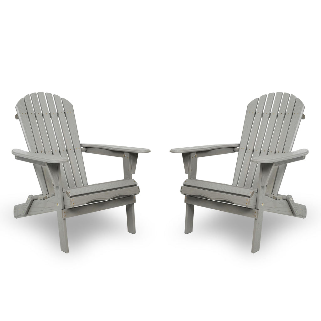 Folding Adirondack Chair Set of 2 Solid Cedar Wood Gray V55239