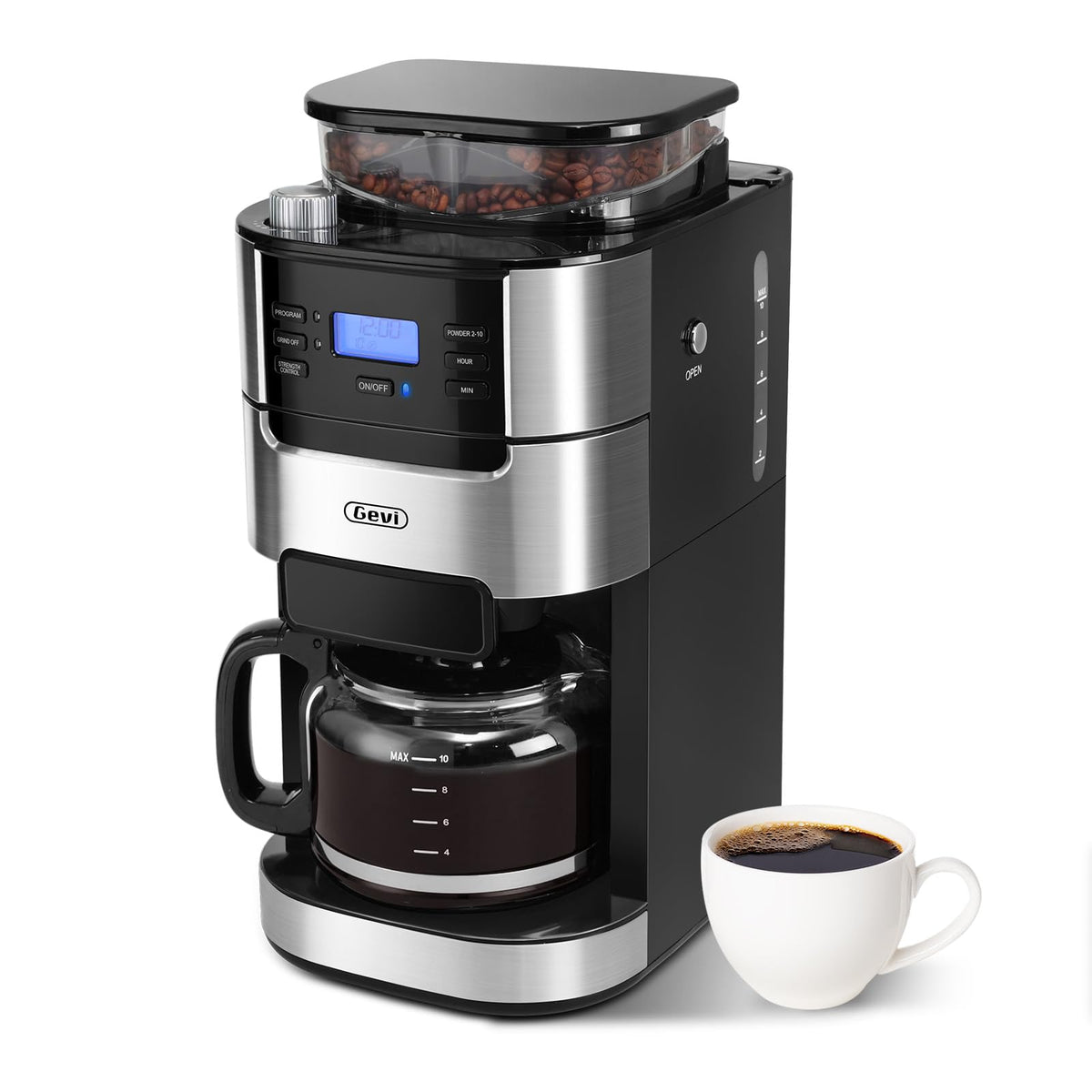 10-Cup Drip Coffee Maker with Built-In Burr Grinder O729