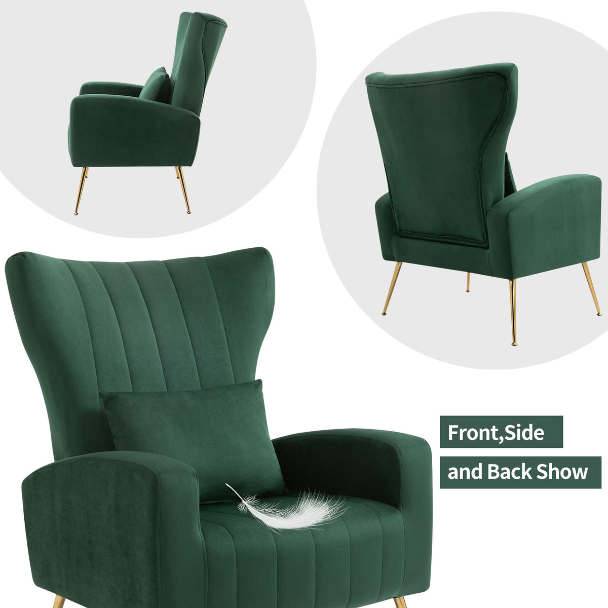 Green Velvet Accent Chairs Set of 2 with Lumbar Pillow I851