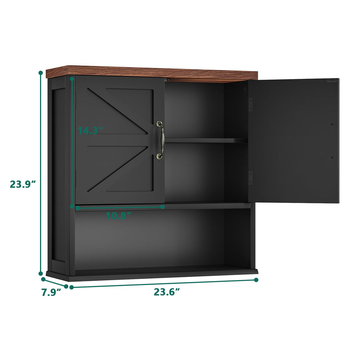 Black Wall Mounted Bathroom Cabinet with Adjustable Shelf V78068