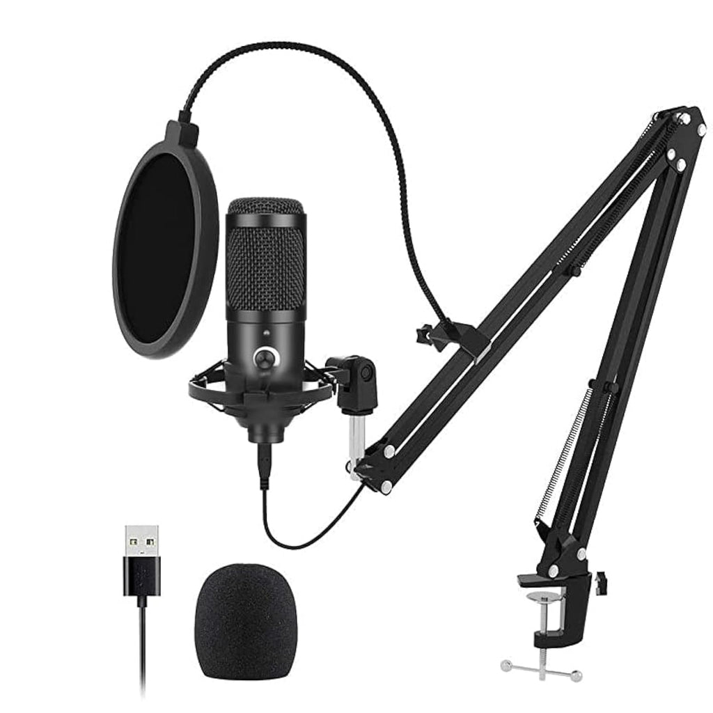 USB Condenser Microphone Kit with Scissor Arm, Shock Mount and Pop Filter L1379