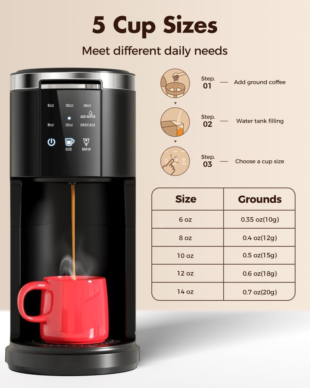 Single Serve 2 in 1 Pod Coffee Maker, 6 to 14oz, Black Y867