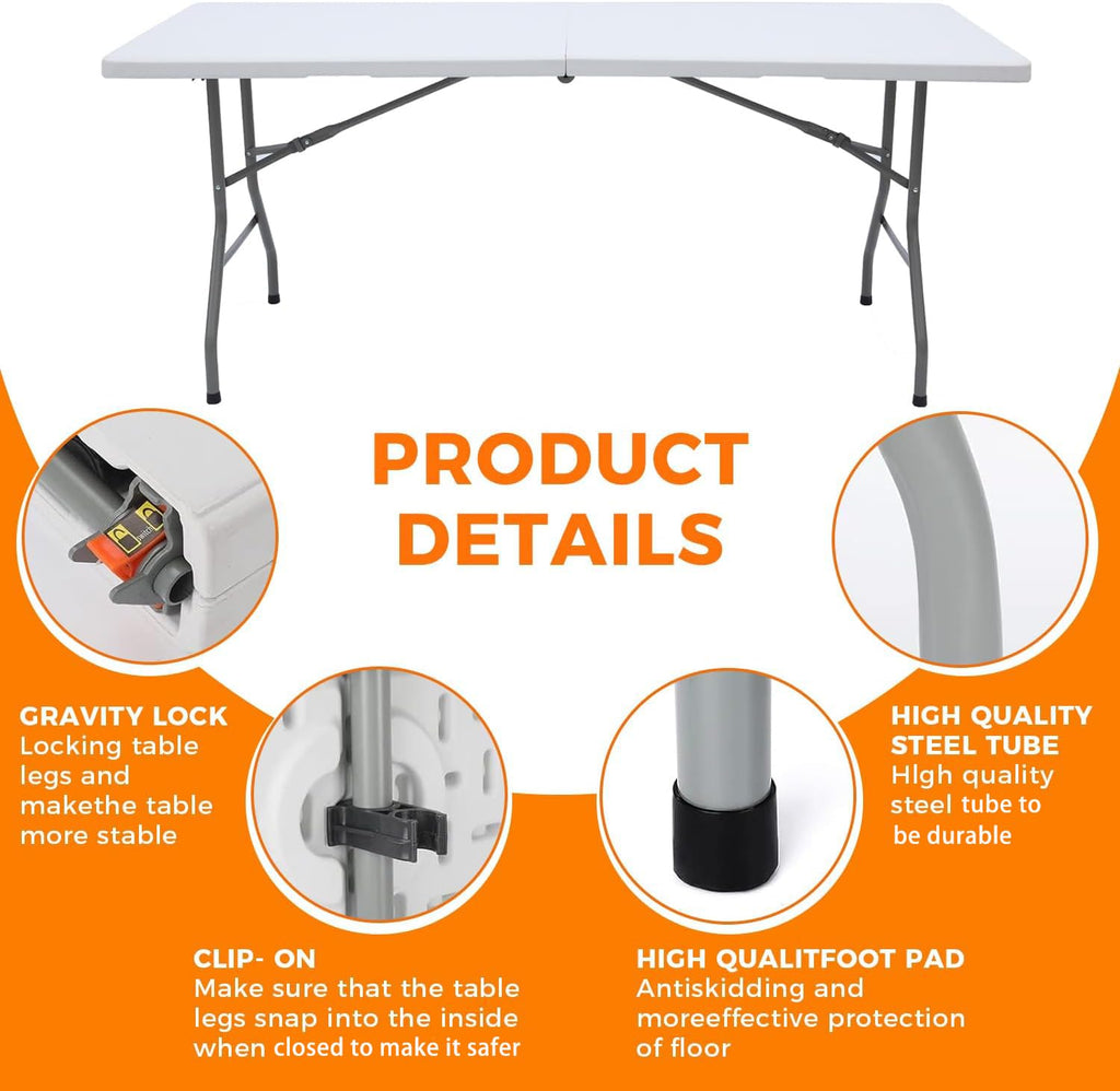 White 6FT Folding Plastic Utility Table with Steel Legs E752207