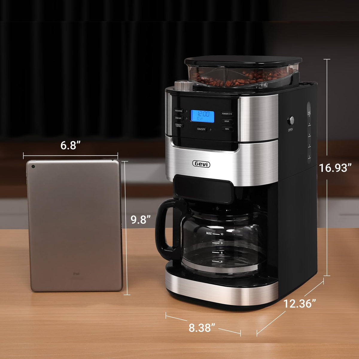 10-Cup Drip Coffee Maker with Built-In Burr Grinder O729