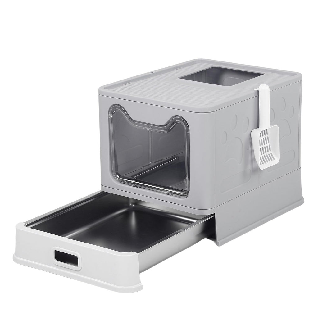 Foldable Stainless Steel Enclosed Cat Litter Box with Lid and Scoop K5359