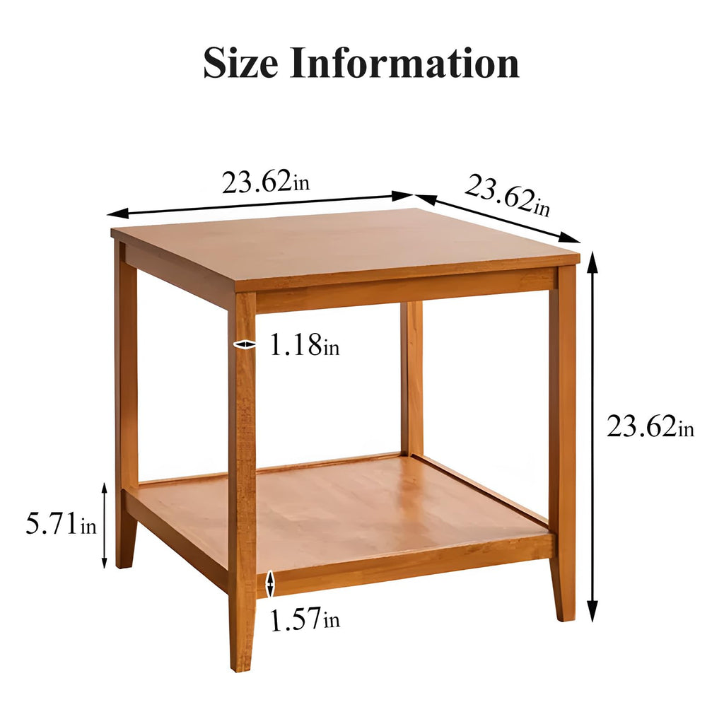 Solid Wood Square Side Table with Storage Shelf S9103