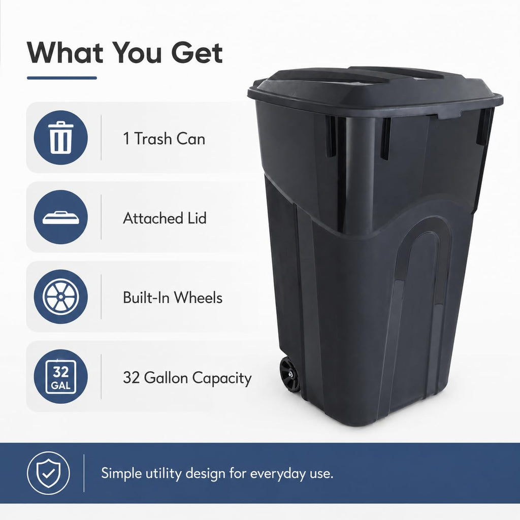 32-Gallon Heavy-Duty Wheeled Trash Can with Click-Lock Lid S1264