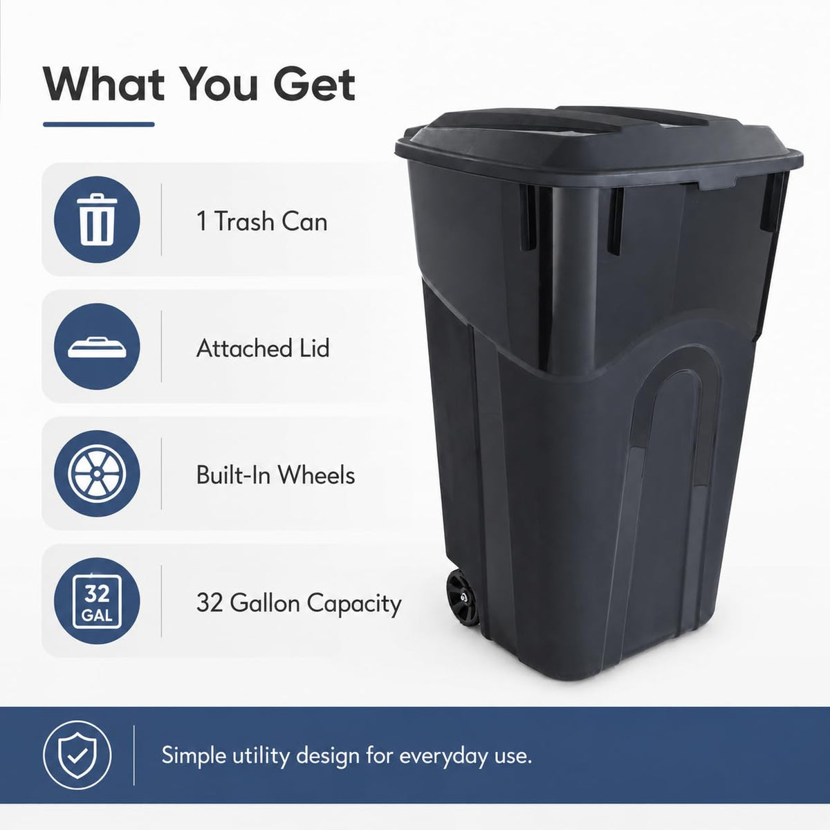 32-Gallon Heavy-Duty Wheeled Trash Can with Click-Lock Lid S1264