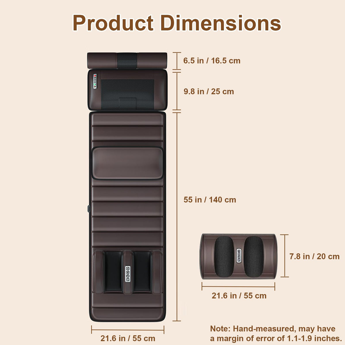 Brown Full Body Heating Massage Mat with Detachable Neck and Leg Massagers B399729