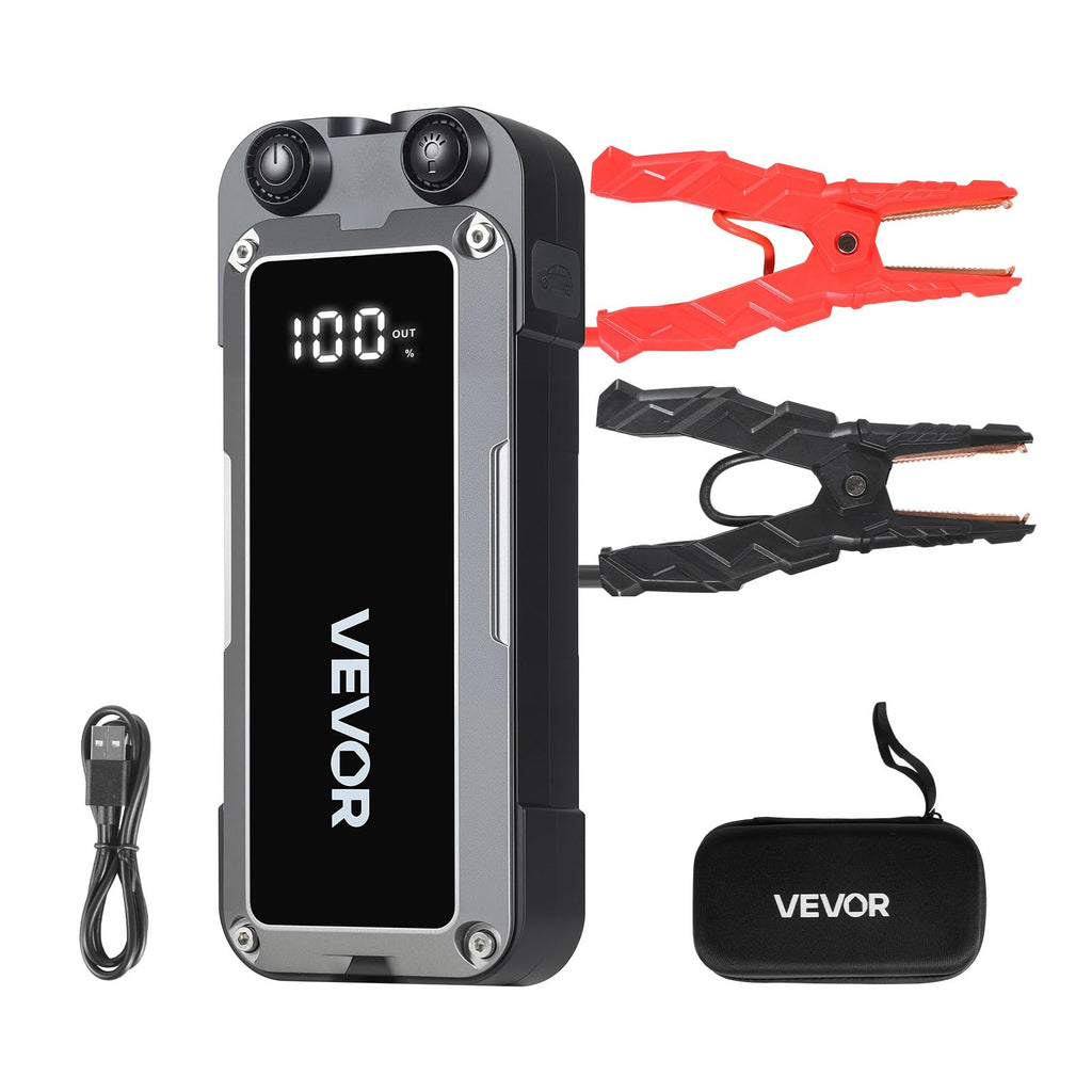 4000A Peak 12V Portable Lithium Jump Starter with Flashlight and Jumper Cable D6743