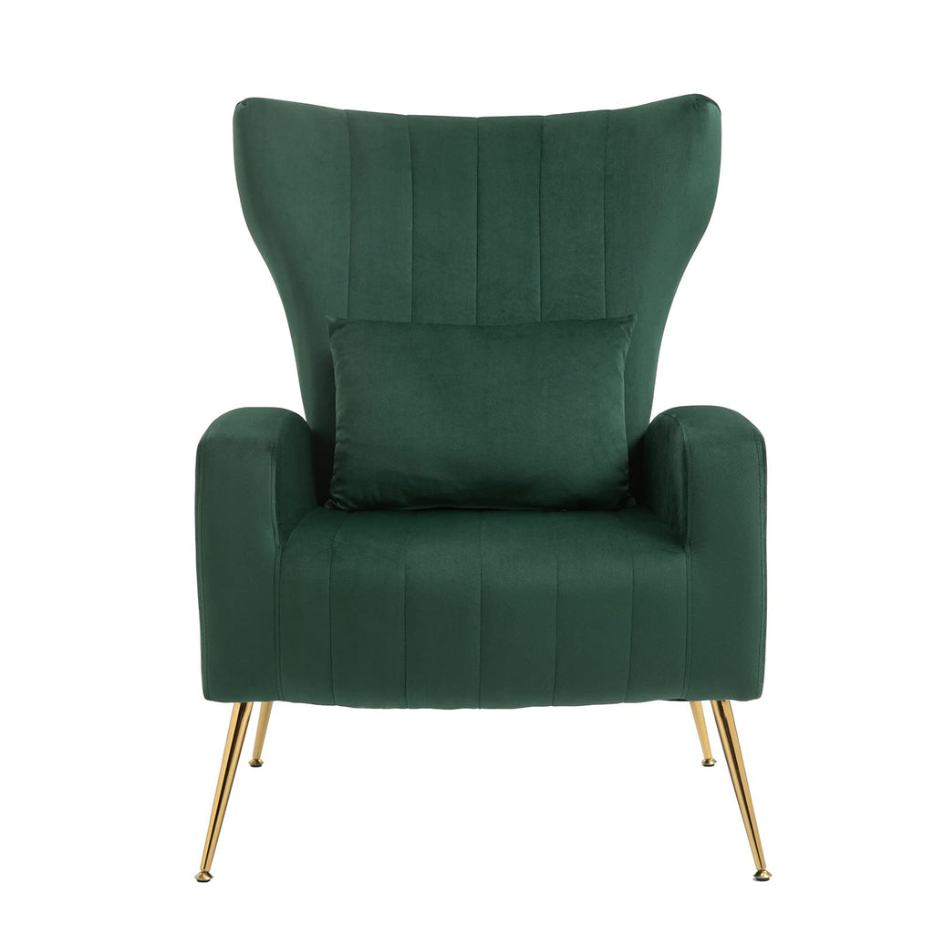 Green Velvet Accent Chairs Set of 2 with Lumbar Pillow I851
