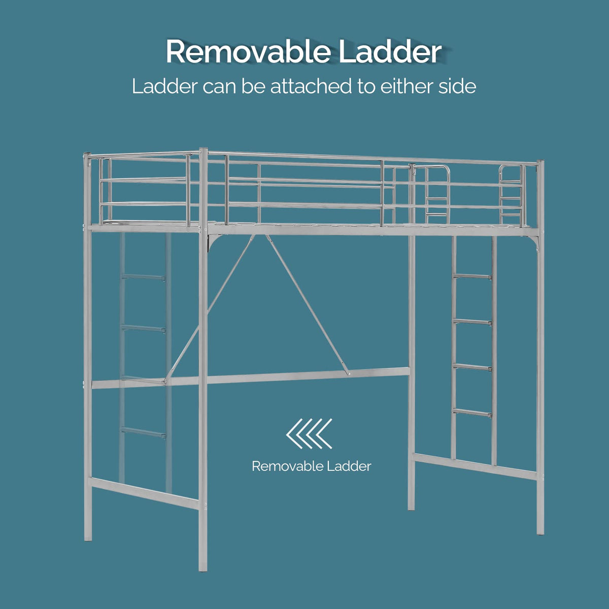 71 Inches Tall Twin Size Metal Loft Bed with Ladder and Safety Guard Rails, Gray I3849