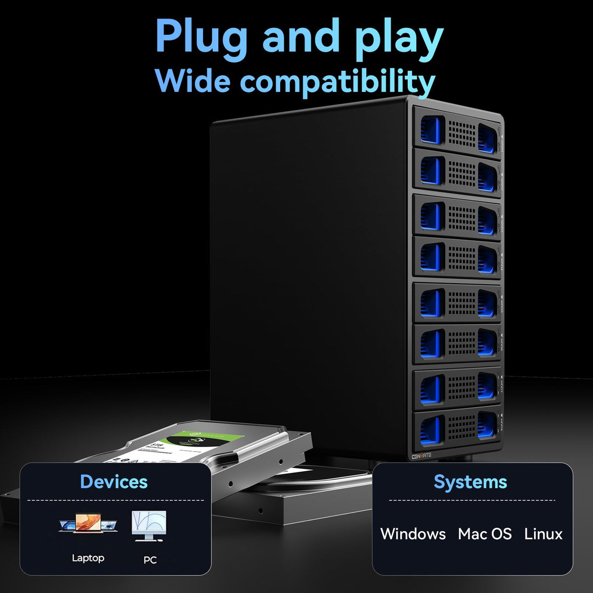 Aluminum 8 Bay Hard Drive Enclosure with Cooling Fan J72253