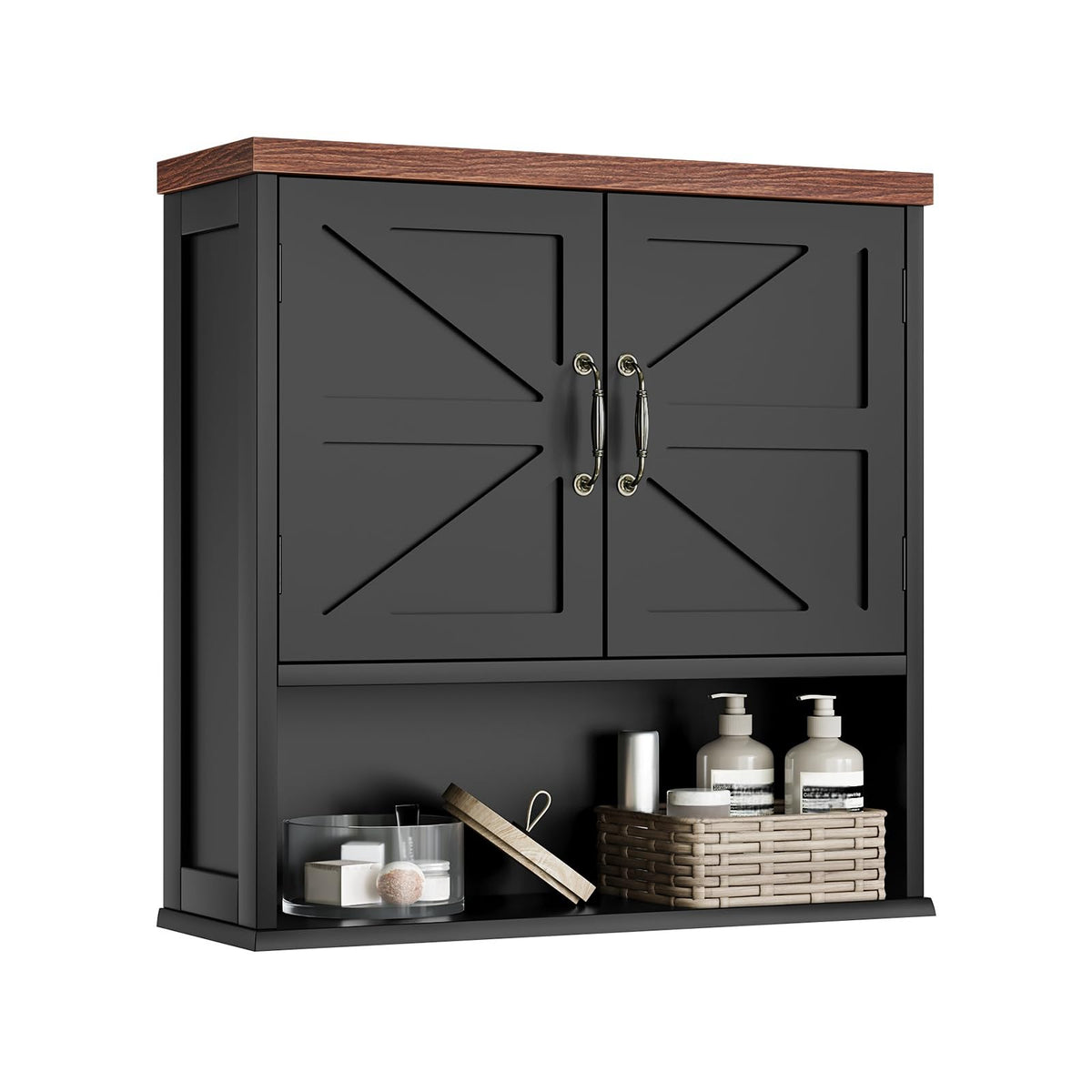 Black Wall Mounted Bathroom Cabinet with Adjustable Shelf V78068