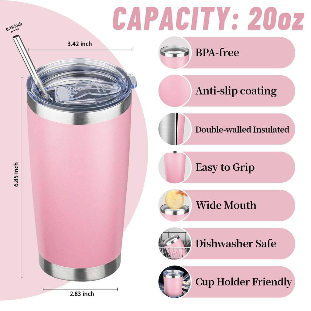 20 oz Stainless Steel Insulated Tumbler with Lids and Straws S765820