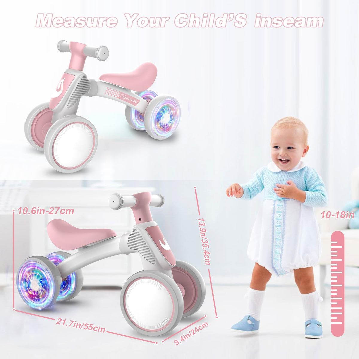 Baby Balance Bike No Pedal 4 Wheels Soft Seat B372687