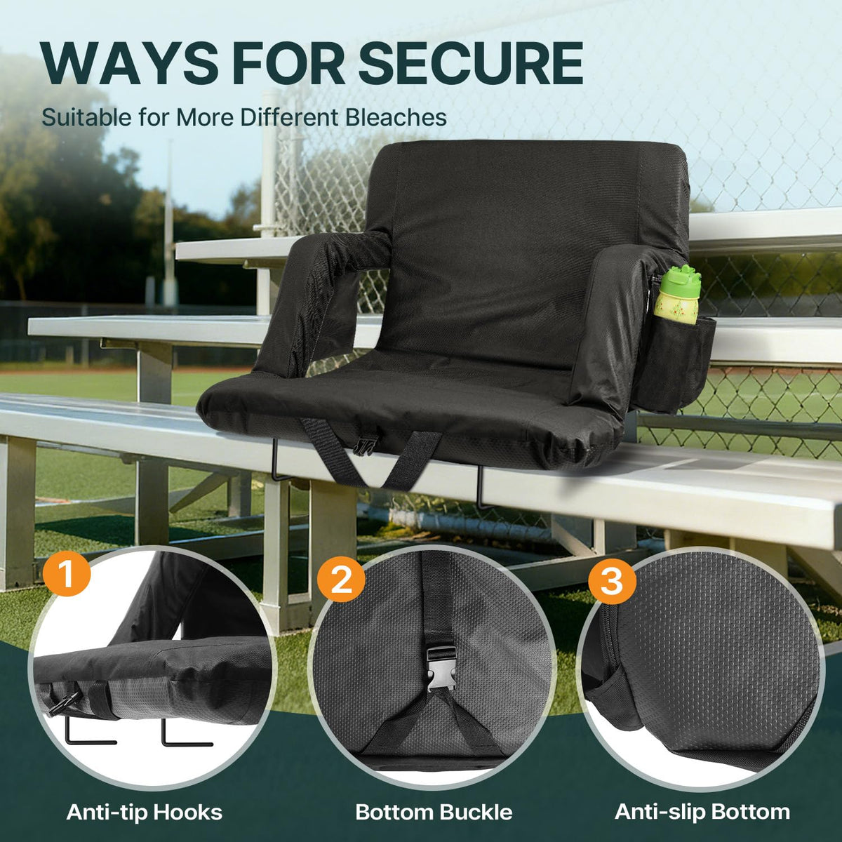 25in Stadium Seats for Bleachers with Back Support, Extra Wide, 1PC T7199