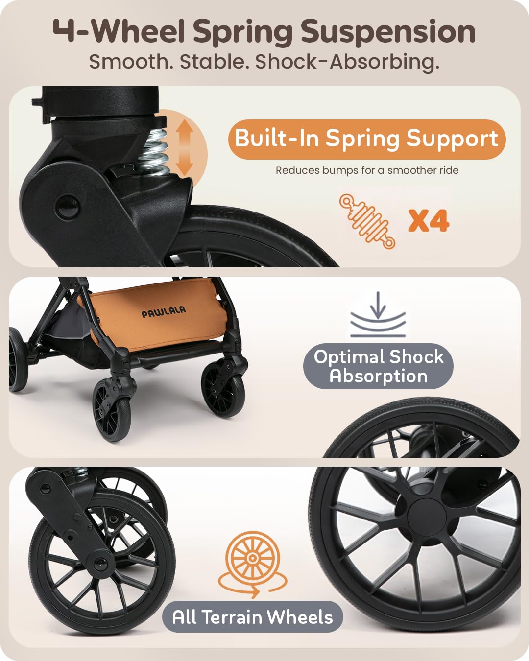Foldable Pet Stroller with Detachable Carrier, Midnight Black D2450