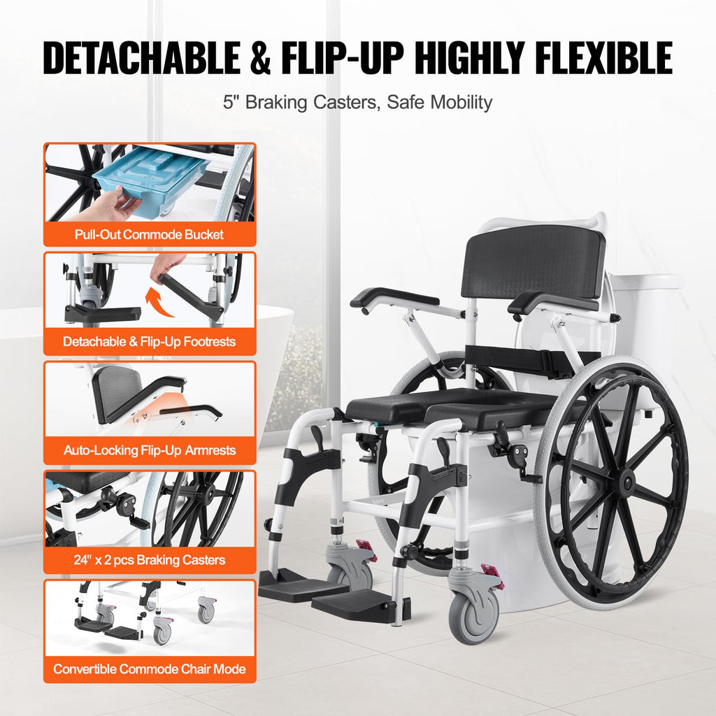 17.5in Adjustable Aluminum Shower Wheelchair with Brake X90646
