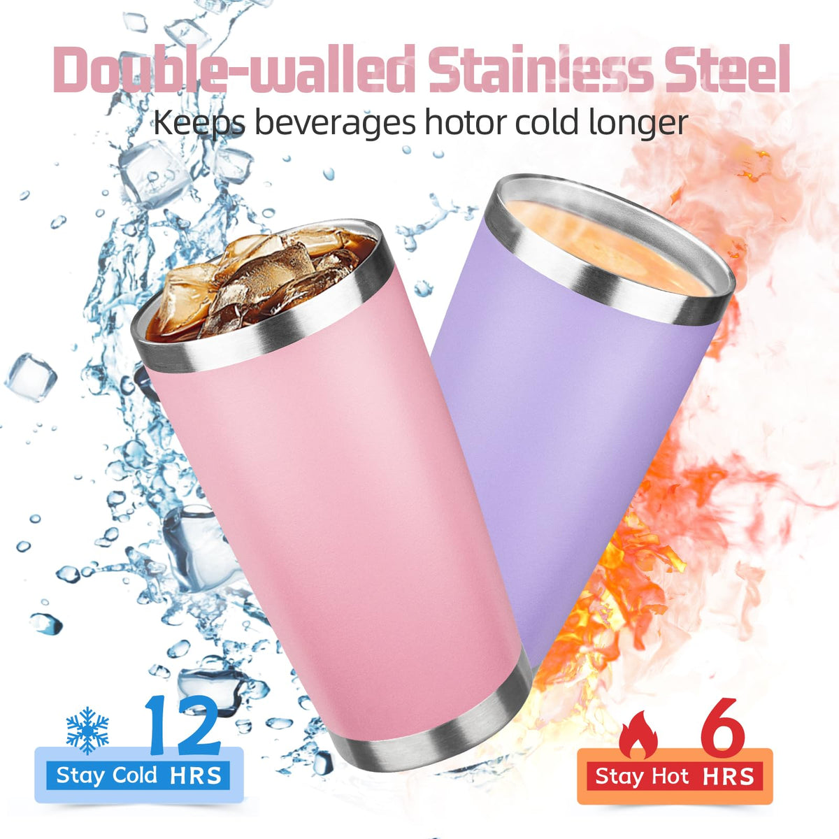20 oz Stainless Steel Insulated Tumbler with Lids and Straws S765820